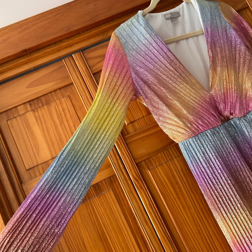 ASOS Glitter Ombré Rainbow Midi Dress Long Sleeves - Picture 5 of 10